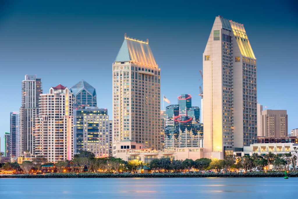 About 3 San Diego cityscape showcasing modern skyscrapers and waterfront, representing Property Advantage's commitment to managing properties in the vibrant Southern California market.
