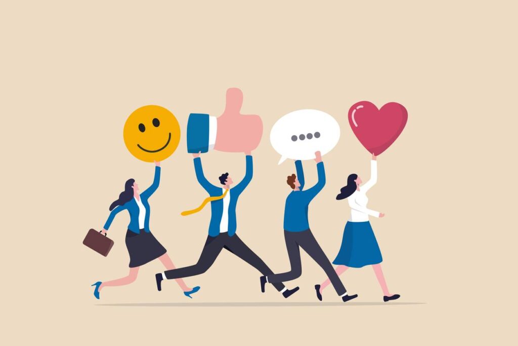 enhancing tenant communities: a property owner’s guide, social media team community management or online advertising manage social network or communication concept business people social media team holding thumb up love speech bubble and smile sign